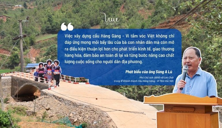 Ông Sùng A Lù - Phó Chủ tịch UBND xã Lao Chải phát biểu tại Lễ khánh thành Cầu Háng Gàng - Vì Tầm Vóc Việt